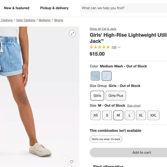 Girl's Cat & Jack Medium Wash High Rise Utility Denim Shorts size L 10-12 - Picture 4 of 4